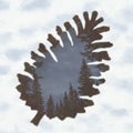 Abstract Pinecone Silhouette Filled With Winter Forest Landscape and Starry Night Sky Royalty Free Stock Photo
