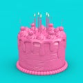 Abstract Pink Birthday Cartoon Dessert Cherry Cake with Candles in Duotone Style. 3d Rendering