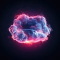 Abstract pink blue neon cloud glowing from inside, isolated on dark blue background