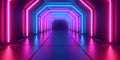 Abstract Pink Blue Projector, Neon Light Over Black Background - A Tunnel With Neon Lights Royalty Free Stock Photo