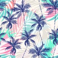 Abstract pink coconut trees on palm leaves background Royalty Free Stock Photo