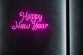 Abstract pink colored lifht bright neon text Happy New Year Royalty Free Stock Photo