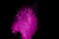 Abstract pink dust explosion on black background.  Freeze motion of pink powder splash Royalty Free Stock Photo