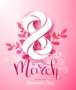 Abstract Pink Floral Greeting card - International Happy Women`s Day - 8 March holiday background. Card Design Template Royalty Free Stock Photo