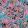 Abstract pink, khaki, blue and black brush strokes. Cosmos with stars imitation. Seamless pattern