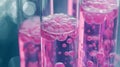 Abstract Pink Liquid Bubbles In Glass Test Tubes - Science, Experiment, Beauty Royalty Free Stock Photo