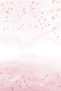 Abstract pink liquid watercolor background with golden confetti. Pastel blush marble alcohol ink drawing effect and Royalty Free Stock Photo