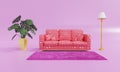 abstract pink living room sofa with tropical anthurium plant and standing lamp Royalty Free Stock Photo