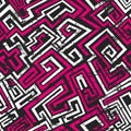 Abstract pink maze seamless pattern with grunge effect