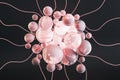 Abstract pink microbe or neurons on dark background. Medicine and biology concept.