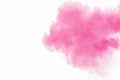 Abstract pink powder explosion on white background. Freeze motion of pink dust splattered Royalty Free Stock Photo