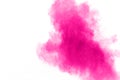Abstract pink powder explosion on white background. Freeze motion of pink dust splattered Royalty Free Stock Photo