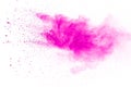 Abstract pink powder explosion on white background. Freeze motion of  pink powder splash Royalty Free Stock Photo