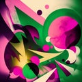 Abstract pink. purple and green contemporary modern watercolor art. Minimalist illustration