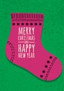 Abstract pink sock on green grunge background. Christmas