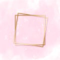 Abstract pink water color brush with rectangle geometric frame gold color, beauty and fashion background concept