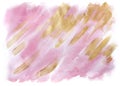 Abstract pink watercolor backround with gold paint strokes Royalty Free Stock Photo