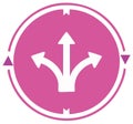 Abstract Pink and White Icon Showing Three Diverging Arrows for Choice and Direction Royalty Free Stock Photo