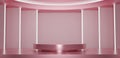 Abstract pink and white neon lights with studio backdrops. LED light. 3D render pink Blank display or clean room for showing