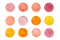 Abstract pink and yellow circles watercolor set on white background