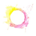 Abstract Pink and yellow tone circle frame paint by watercolor and have some space for write wording