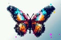 Abstract pixel art illustration of a colorful butterfly. Generative AI Royalty Free Stock Photo