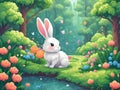 Abstract Pixel art scene cute rabbit who meets spring Royalty Free Stock Photo