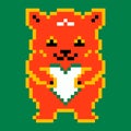 Abstract pixel bear. Modern cute pixel animal holding heart. Retro colorful art 90th video game style. Vector Royalty Free Stock Photo