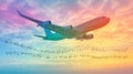 Abstract Pixelated Airplane Soaring Against Colorful Sky at Sunset with Digital Artifacts Royalty Free Stock Photo