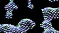 Abstract pixelated pattern with colorful circles waving like clouds on a black background. Design. Blinking and jumping