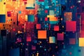 Abstract pixelated texture, bold vibrant squares in chaotic digital patterns, modern and dynamic