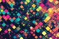 Abstract pixelated texture, bold vibrant squares in chaotic digital patterns, modern and dynamic