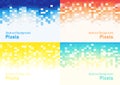 Abstract pixels disintegrate pattern set. geometric mosaic background, red green yellow and blue color gradient, vector