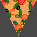 Abstract pizza logo in the form of a triangle on a gray background.