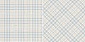 Abstract plaid pattern tweed in pale blue and beige for spring autumn winter. Seamless soft cashmere tartan vector illustration.