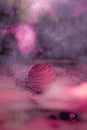 Abstract planet with asteroids in pink world