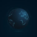 Abstract planet on a dark blue background. Earth. World map. Blue light. Sci-fi and hi-tech. Highlighted cities. Map of points. Th Royalty Free Stock Photo