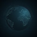 Abstract planet earth. Blue map of the earth from the square points. Dark background. Blue glow. Modern tech. World map. Global ne Royalty Free Stock Photo