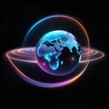 Abstract planet earth with glowing lines on dark background.Glowing planet earth with glowing lines on dark background. Royalty Free Stock Photo