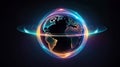 Abstract planet earth with glowing lines on dark background.Glowing planet earth with glowing lines on dark background. Royalty Free Stock Photo