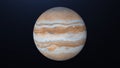 Abstract planet Jupiter rotating in outer Space. Animation. Sunrise and Sunfall on the colorful white and brown Surface