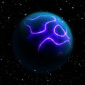 Abstract planet with massive global thunderstorm with violet plasma electric lightning Royalty Free Stock Photo