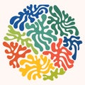 Abstract plant set with multi-colored modern corals. Matisse plants style. Vector