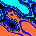 Playful lines, colorful black orange blue background. Forms and fluid lines background Royalty Free Stock Photo