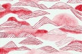 Abstract playful hand drawn fine line watercolor stripes rolling hills landscape pattern in red and white