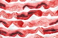 Abstract playful hand drawn fine line watercolor stripes rolling hills landscape pattern in red and white