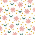 Abstract playful seamless patterns with vintage groovy daisy flowers.