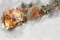 Abstract playing acoustic guitar watercolor painting background. Royalty Free Stock Photo