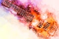 Abstract playing acoustic guitar watercolor painting background. Royalty Free Stock Photo