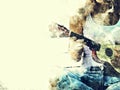 Abstract playing acoustic guitar watercolor painting background. Royalty Free Stock Photo